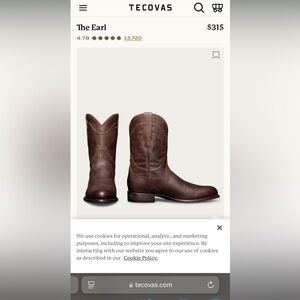 Tecovas Men’s Boots (The Earl) - Mens 9.5, brown, gently worn